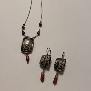 Silpada Silver Swirl Sandstone Earrings and Necklace Bundle